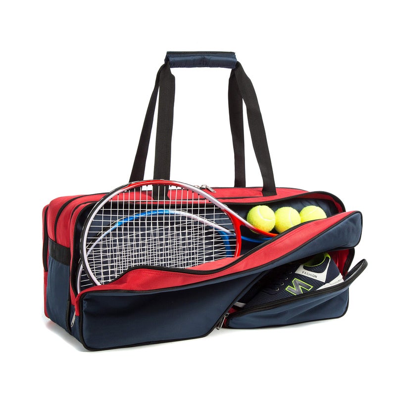 K-Cliffs Tennis Racket Bag | Deluxe Ballistic Nylon Travel Tournament Duffel | Shoe Compartment Red Blue Black - Image 3